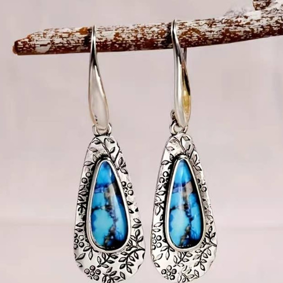 Boutique Jewelry - Boho Dangle Drop Earrings Metal Carved Pattern 925 Silver Plated Lightweight
